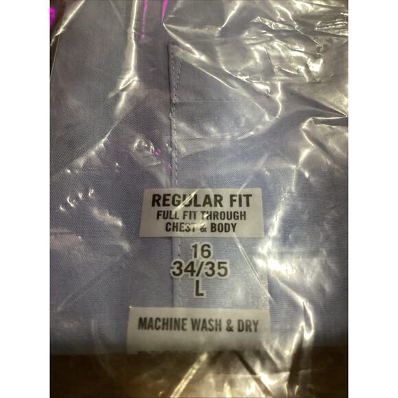 Van Heusen Wrinkle Free Poplin Wrinkle Free Button Up Size Large 34/35 Blue - Picture 2 of 7